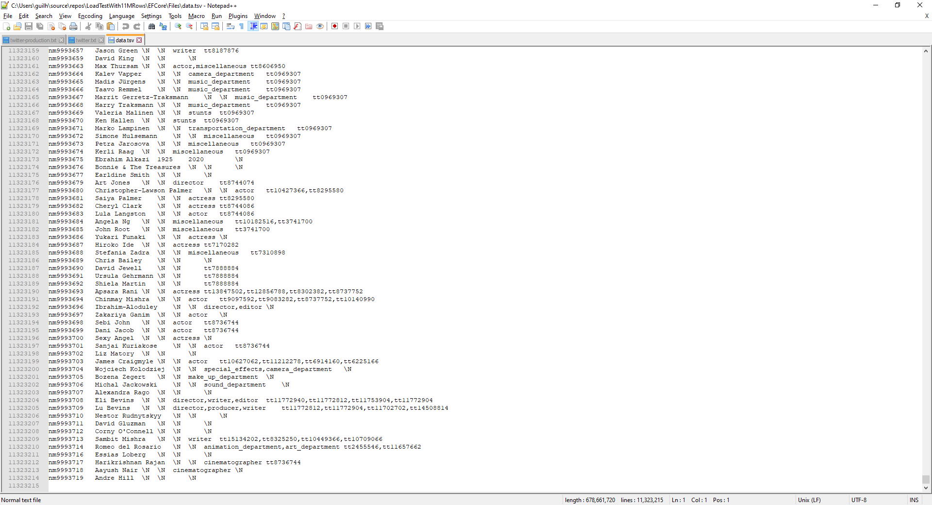 Text File data.tsv with 11.3M rows