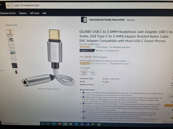 USB C to 3.5mm Headphone Jack Adapter (Amazon)