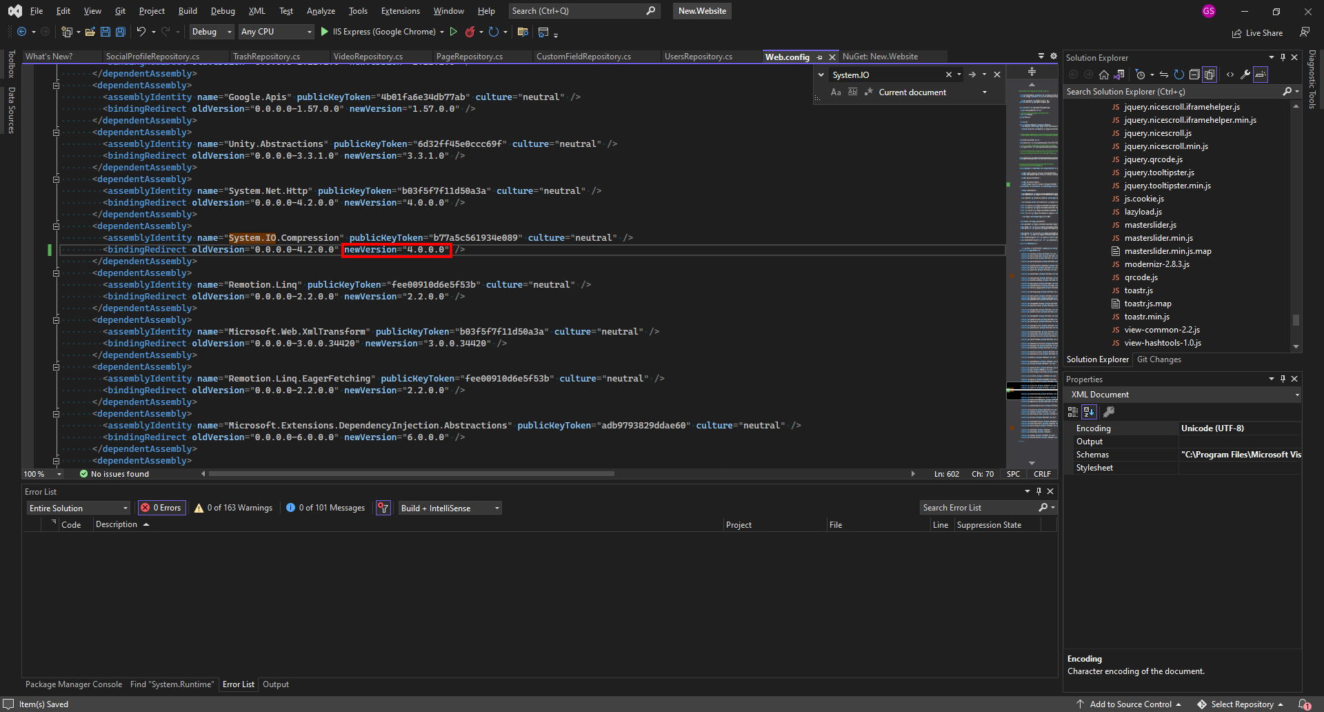 Fixing the version in the Web.config