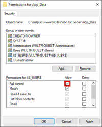 Allowing Full-Control on App_Data directory for the IIS User
